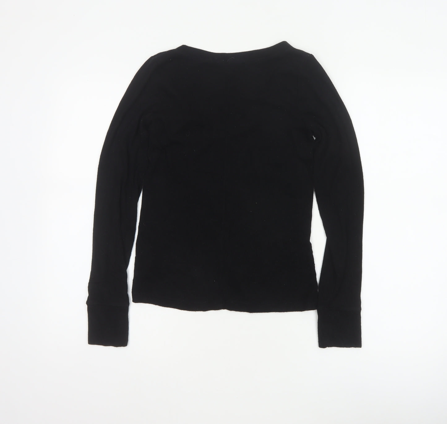 Reiss Women Black M Basic Ribbed Long Sleeve Crew Neck Top