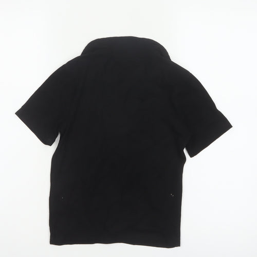 Stradivarius Women Black S Ribbed Collared Short Sleeve Polo Top