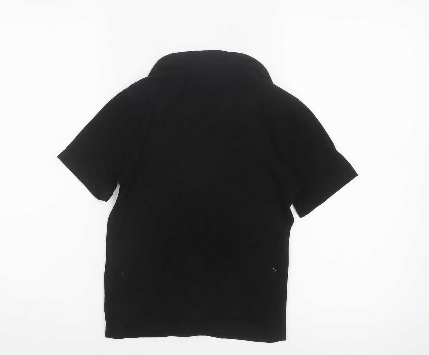 Stradivarius Women Black S Ribbed Collared Short Sleeve Polo Top