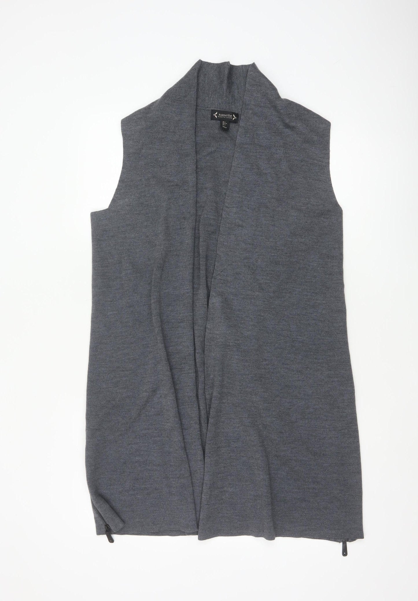 Nanette Lepore Women’s Grey L Sleeveless Open Knit Longline Cardigan