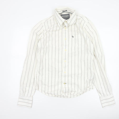 Abercrombie & Fitch Men White Striped Cotton Button-Up Shirt Size S