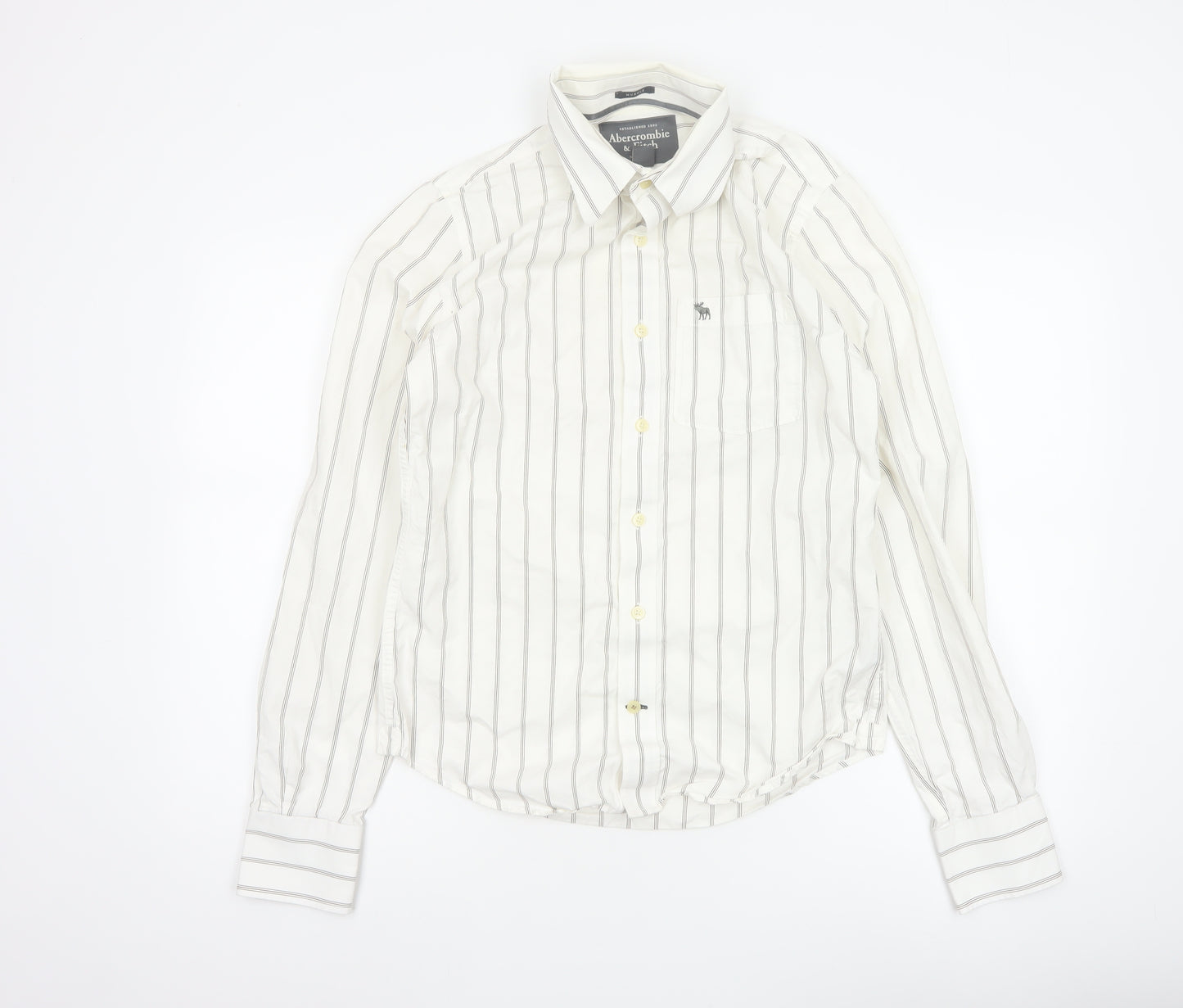 Abercrombie & Fitch Men White Striped Cotton Button-Up Shirt Size S
