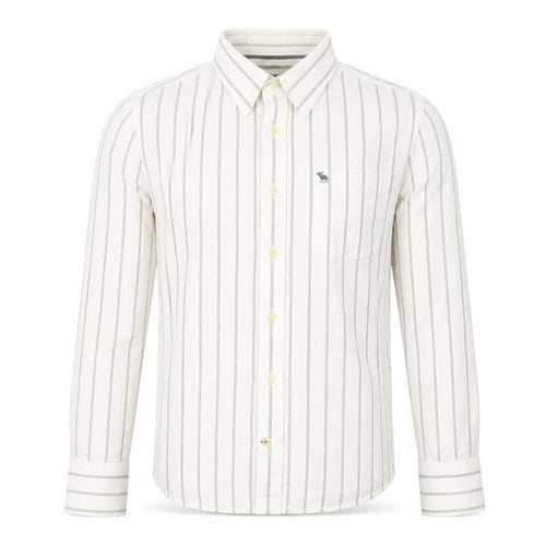 Abercrombie & Fitch Men White Striped Cotton Button-Up Shirt Size S