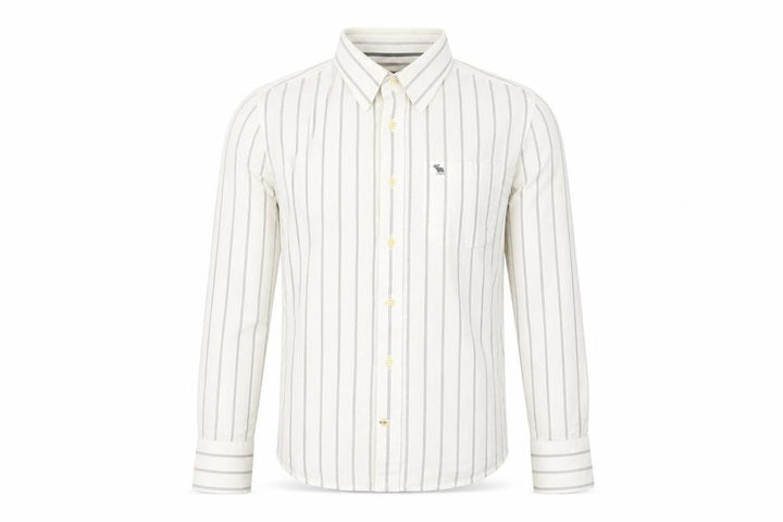 Abercrombie & Fitch Men White Striped Cotton Button-Up Shirt Size S