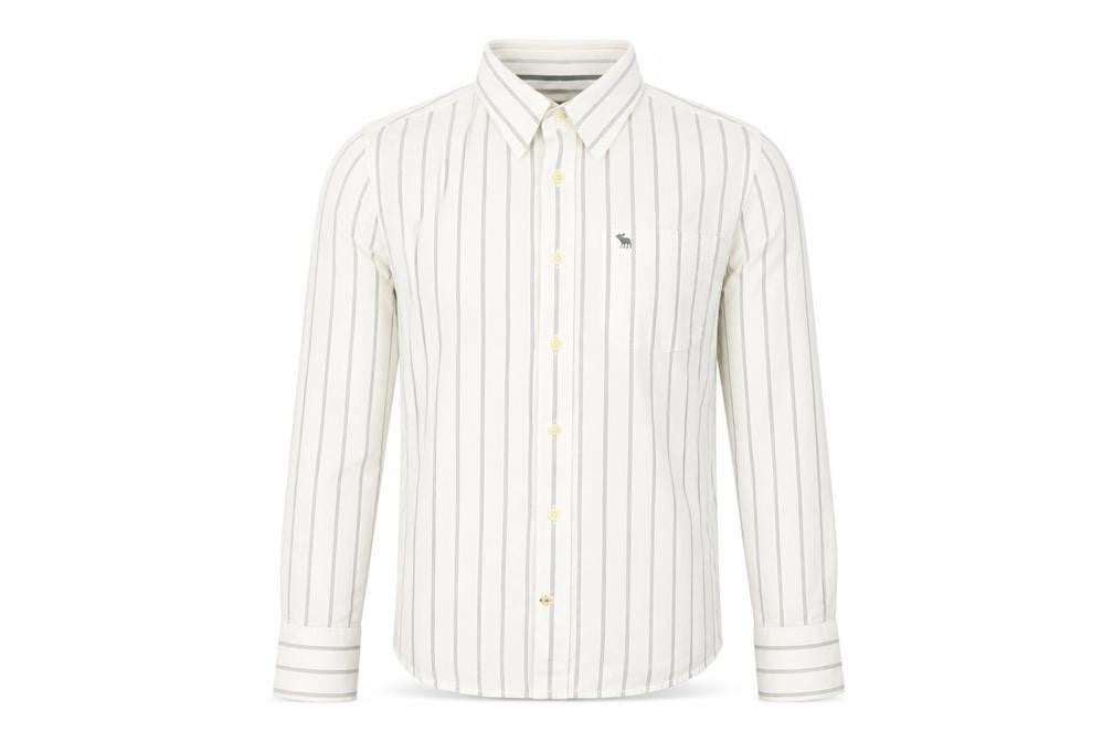 Abercrombie & Fitch Men White Striped Cotton Button-Up Shirt Size S