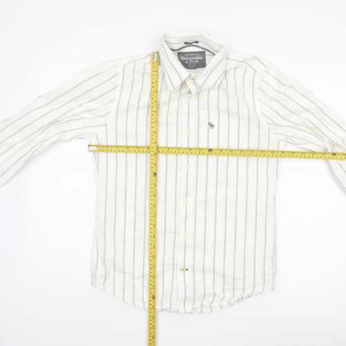 Abercrombie & Fitch Men White Striped Cotton Button-Up Shirt Size S