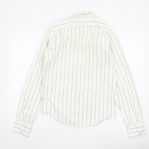Abercrombie & Fitch Men White Striped Cotton Button-Up Shirt Size S