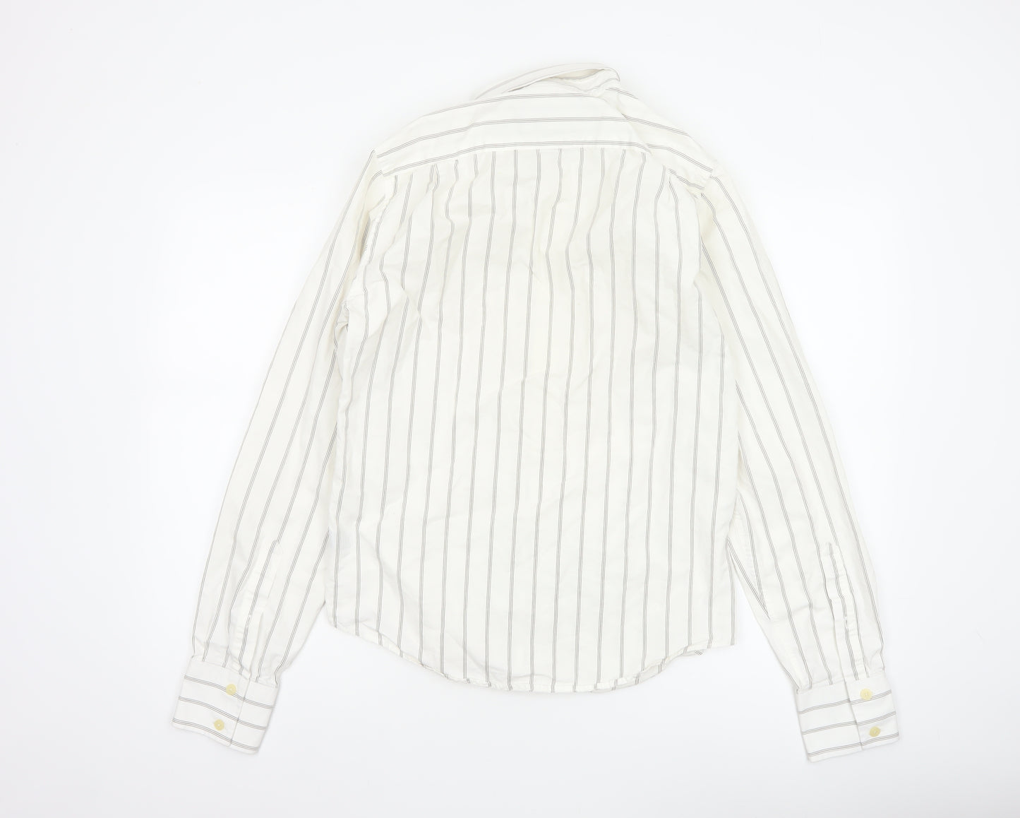 Abercrombie & Fitch Men White Striped Cotton Button-Up Shirt Size S