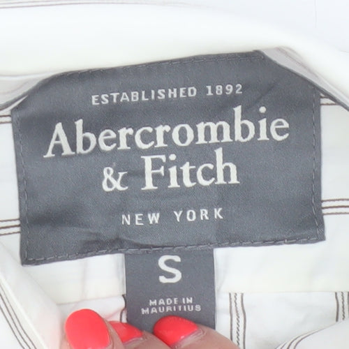 Abercrombie & Fitch Men White Striped Cotton Button-Up Shirt Size S