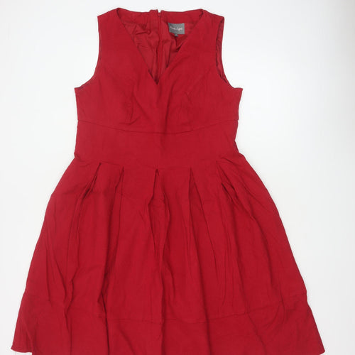 Phase Eight Women Red UK 18 Fit & Flare V-Neck Pleated Dress