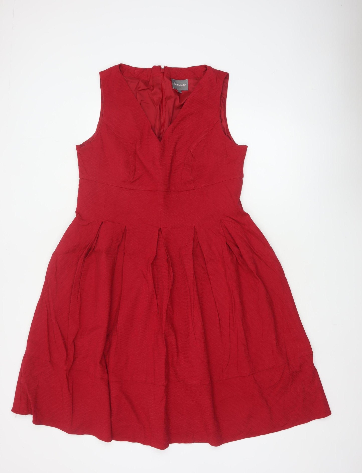 Phase Eight Women Red UK 18 Fit & Flare V-Neck Pleated Dress