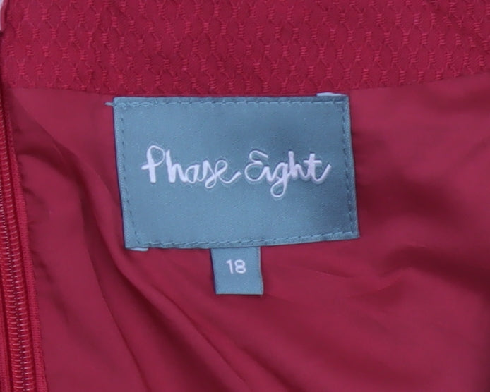 Phase Eight Women Red UK 18 Fit & Flare V-Neck Pleated Dress