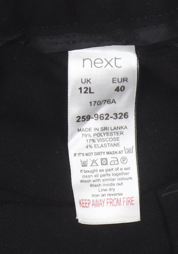 Next Women Black UK 12L Tall Straight Leg Stretch Dress Trousers