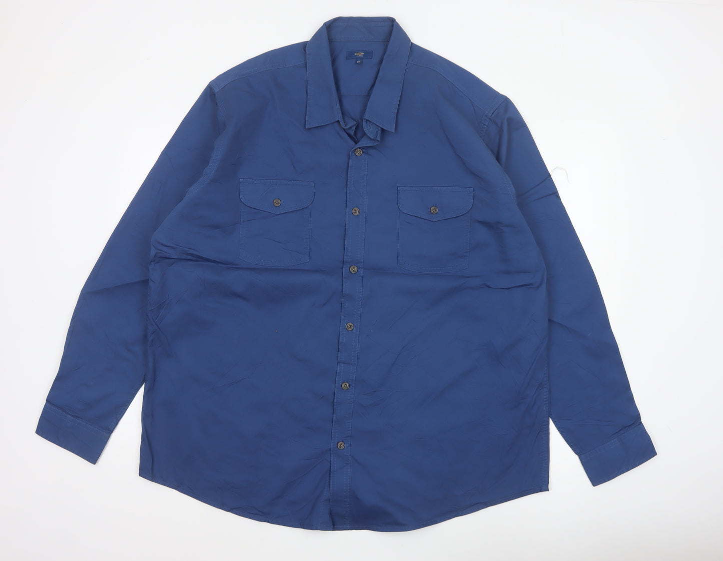 Cotton Traders Men’s Blue 2XL Cotton Long Sleeve Pocket Shirt