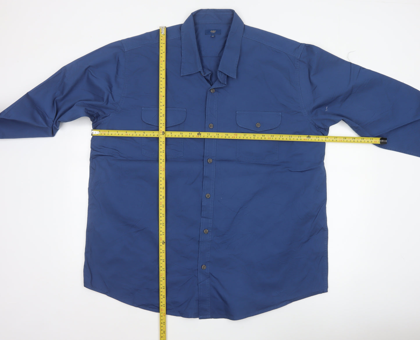 Cotton Traders Men’s Blue 2XL Cotton Long Sleeve Pocket Shirt