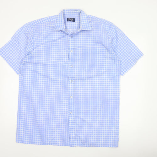 Charles Norton Men's Blue Check Short Sleeve Shirt L 41/42cm Button-Up