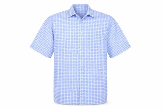 Front view of Charles Norton Men's Blue Check Short Sleeve Shirt L 41/42cm Button-Up