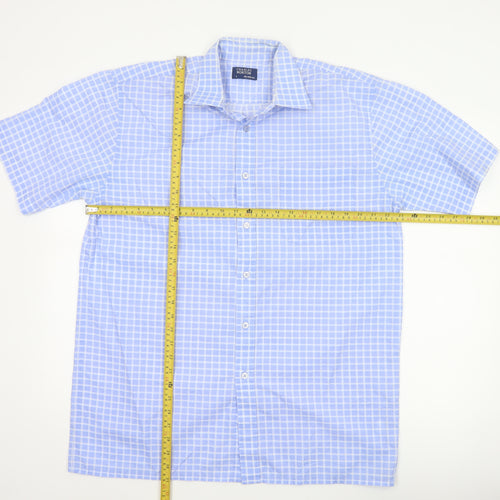 Charles Norton Men's Blue Check Short Sleeve Shirt L 41/42cm Button-Up