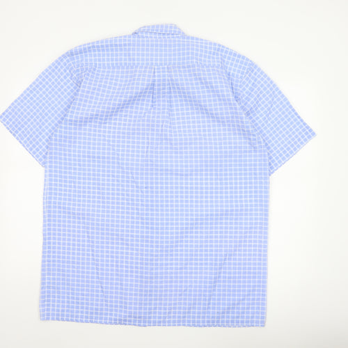Charles Norton Men's Blue Check Short Sleeve Shirt L 41/42cm Button-Up
