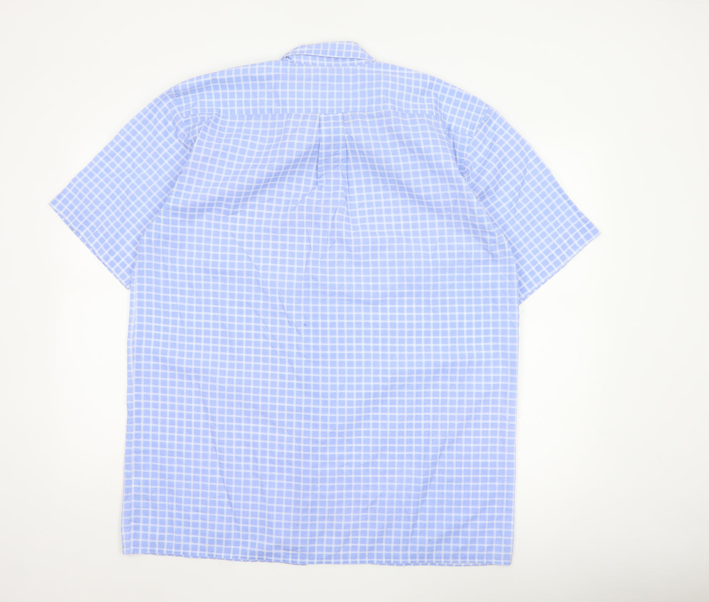 Charles Norton Men's Blue Check Short Sleeve Shirt L 41/42cm Button-Up
