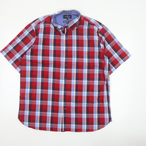 Blue Harbour Men’s Red Plaid Cotton Short Sleeve Button-Up Shirt L