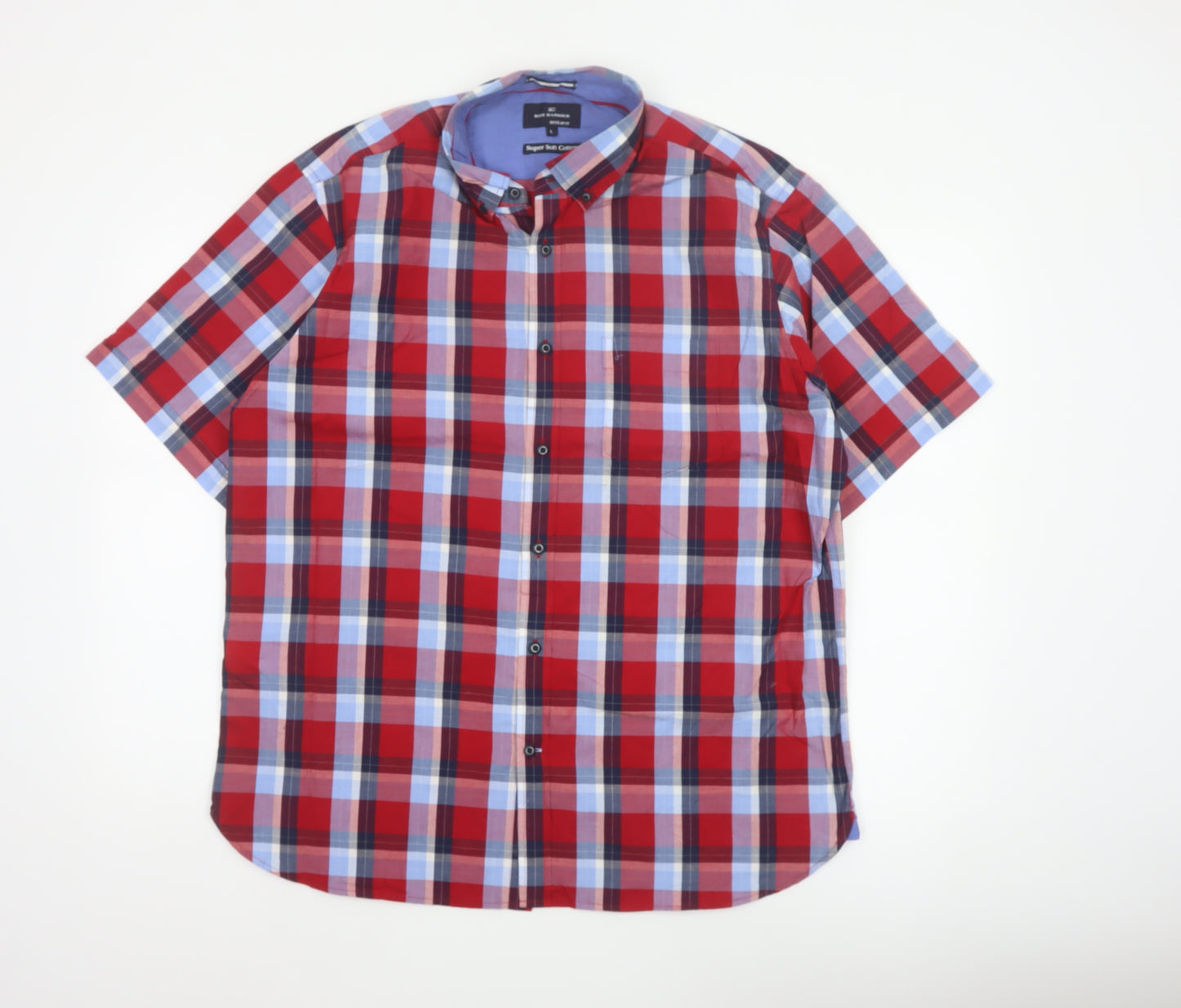 Blue Harbour Men’s Red Plaid Cotton Short Sleeve Button-Up Shirt L