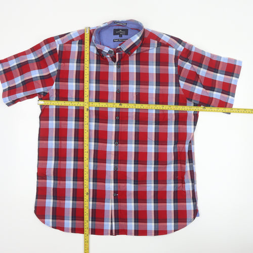 Blue Harbour Men’s Red Plaid Cotton Short Sleeve Button-Up Shirt L