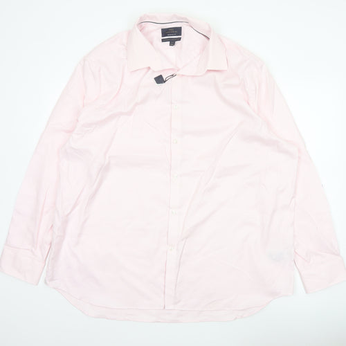 Marks & Spencer Men Pink 18.5 Regular Fit Herringbone Cotton Shirt
