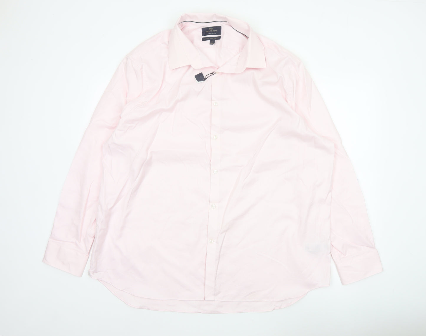 Marks & Spencer Men Pink 18.5 Regular Fit Herringbone Cotton Shirt