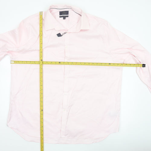 Marks & Spencer Men Pink 18.5 Regular Fit Herringbone Cotton Shirt
