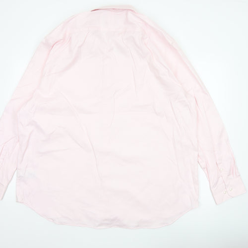 Marks & Spencer Men Pink 18.5 Regular Fit Herringbone Cotton Shirt