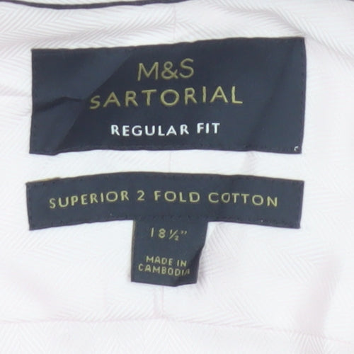 Marks & Spencer Men Pink 18.5 Regular Fit Herringbone Cotton Shirt