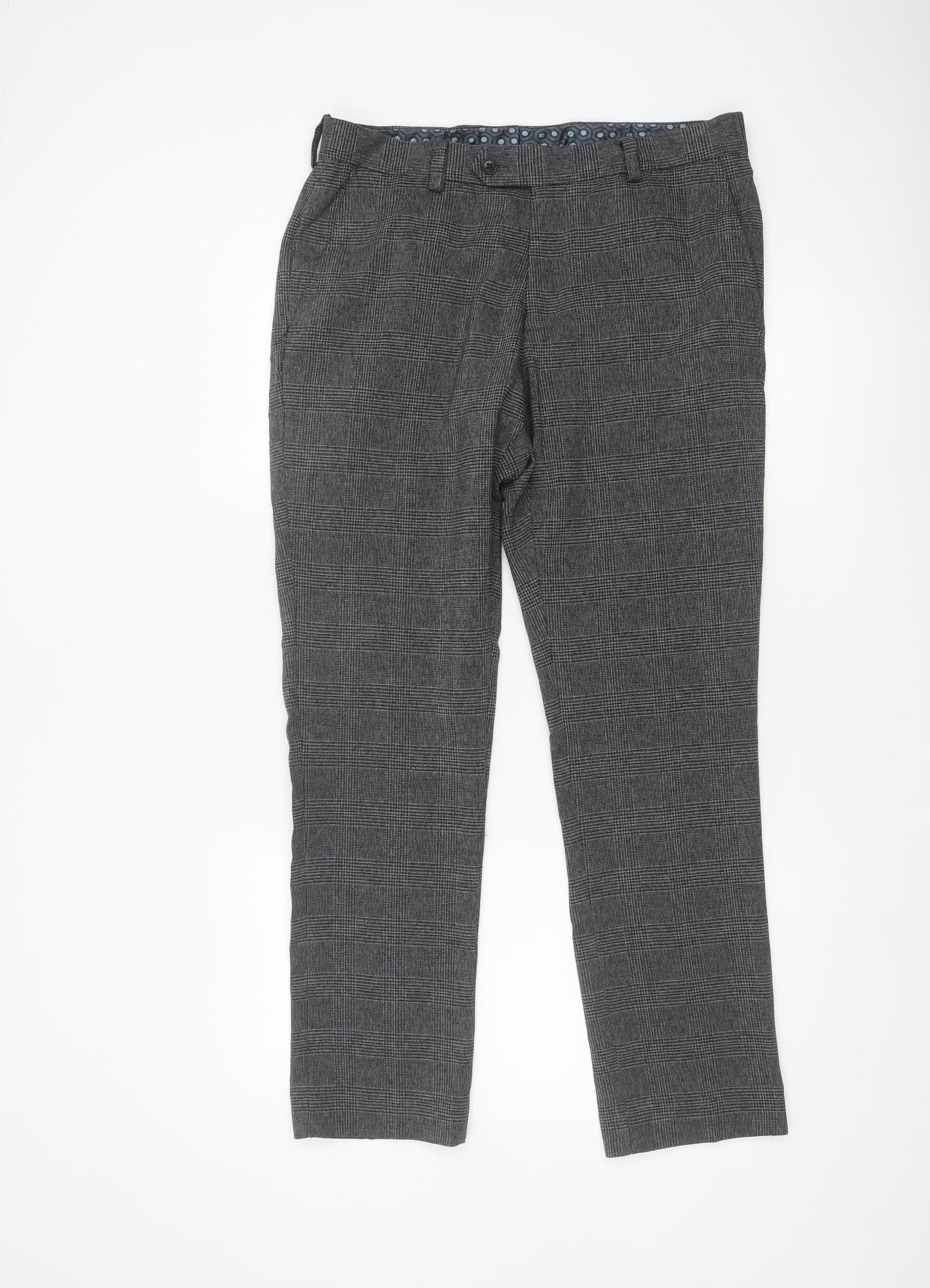 Next Men’s Grey Check Dress Trousers 32in Waist Short 29in Tapered