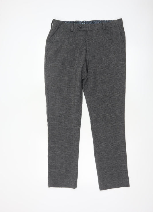 Next Men’s Grey Check Dress Trousers 32in Waist Short 29in Tapered