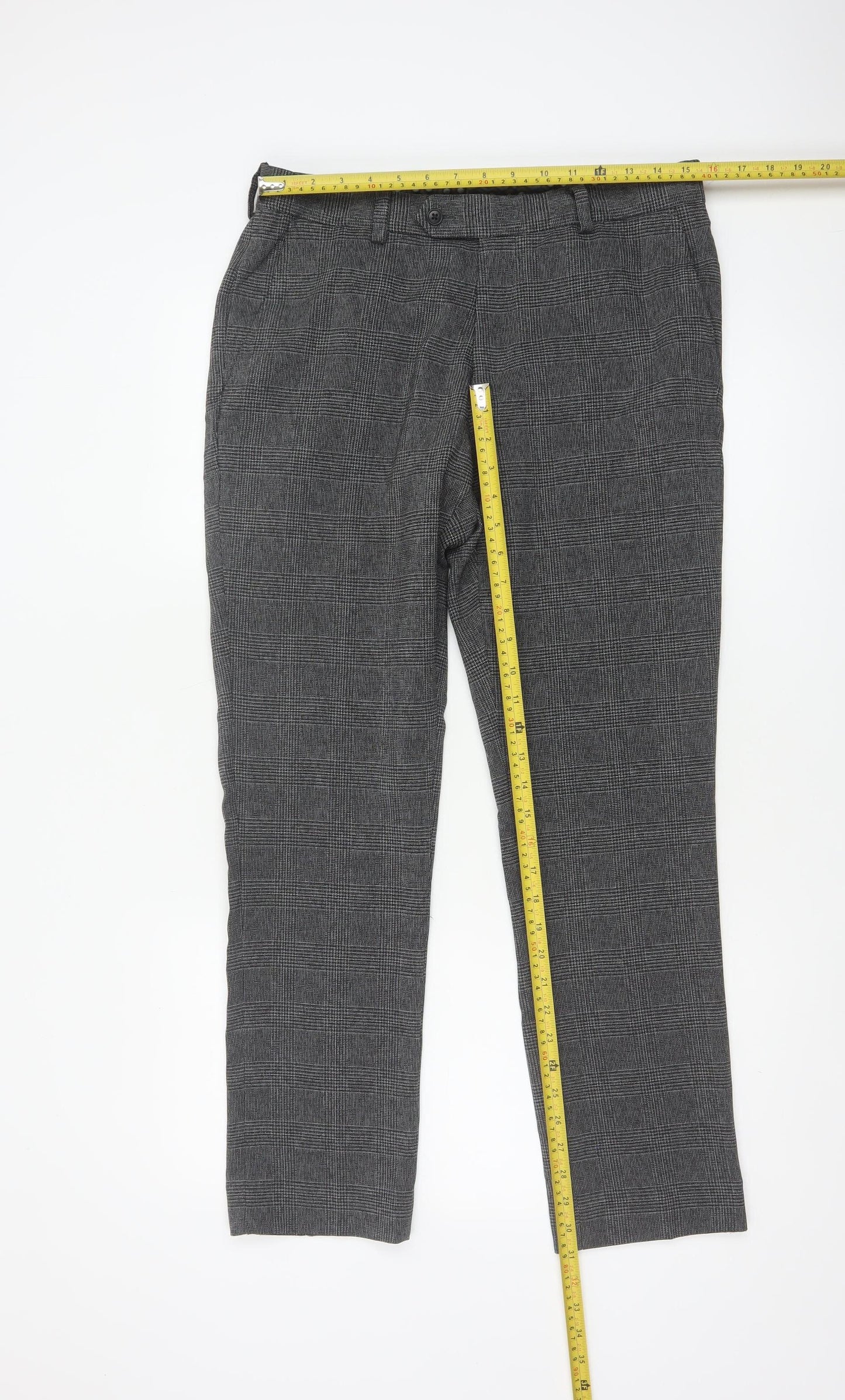 Next Men’s Grey Check Dress Trousers 32in Waist Short 29in Tapered
