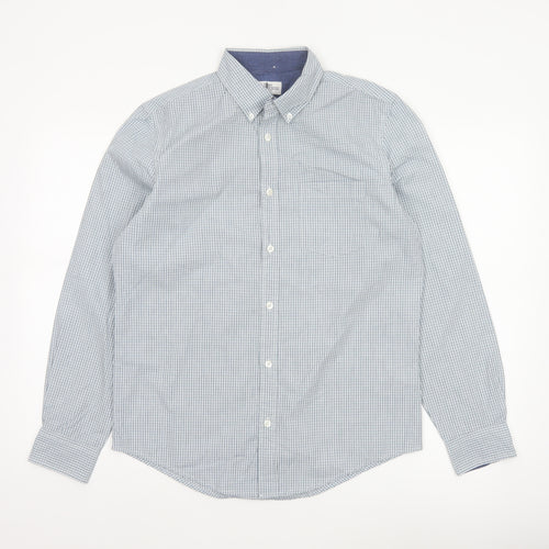 Next Men's Blue White Check S Button-Down Long Sleeve Cotton Shirt