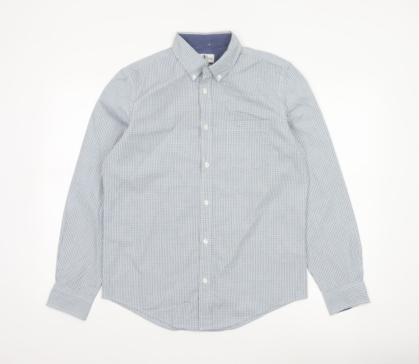 Next Men's Blue White Check S Button-Down Long Sleeve Cotton Shirt