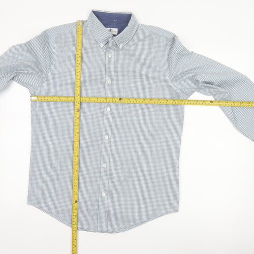 Next Men's Blue White Check S Button-Down Long Sleeve Cotton Shirt