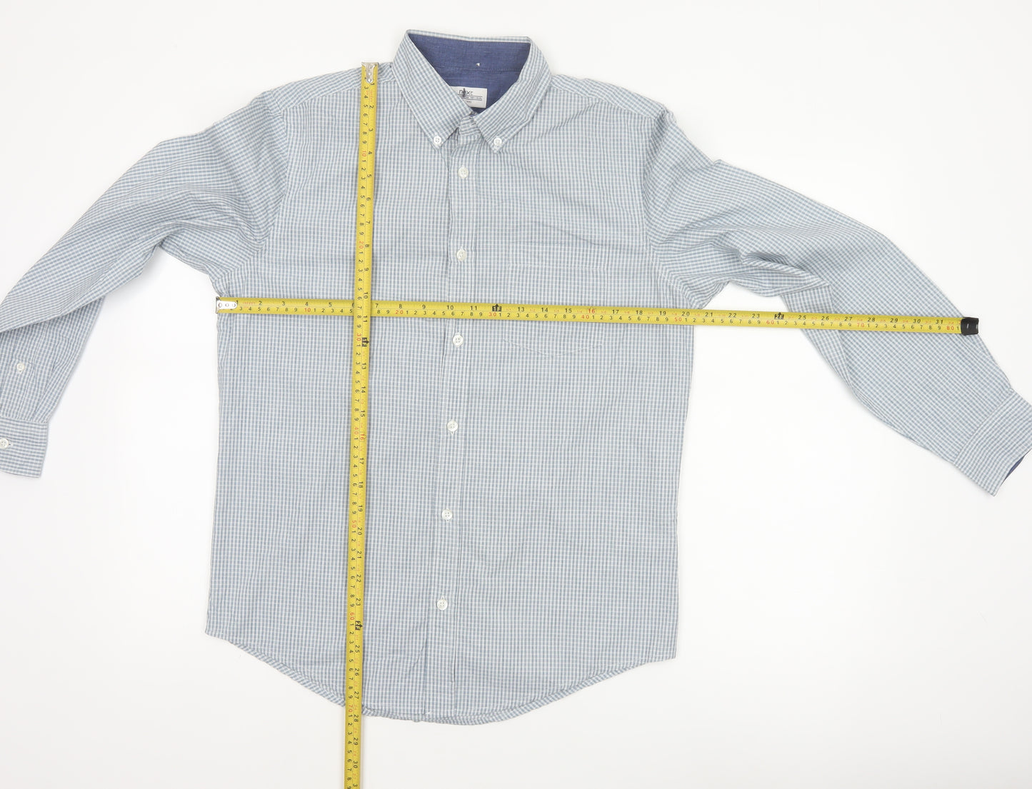 Next Men's Blue White Check S Button-Down Long Sleeve Cotton Shirt
