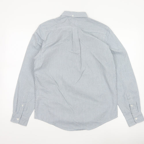 Next Men's Blue White Check S Button-Down Long Sleeve Cotton Shirt