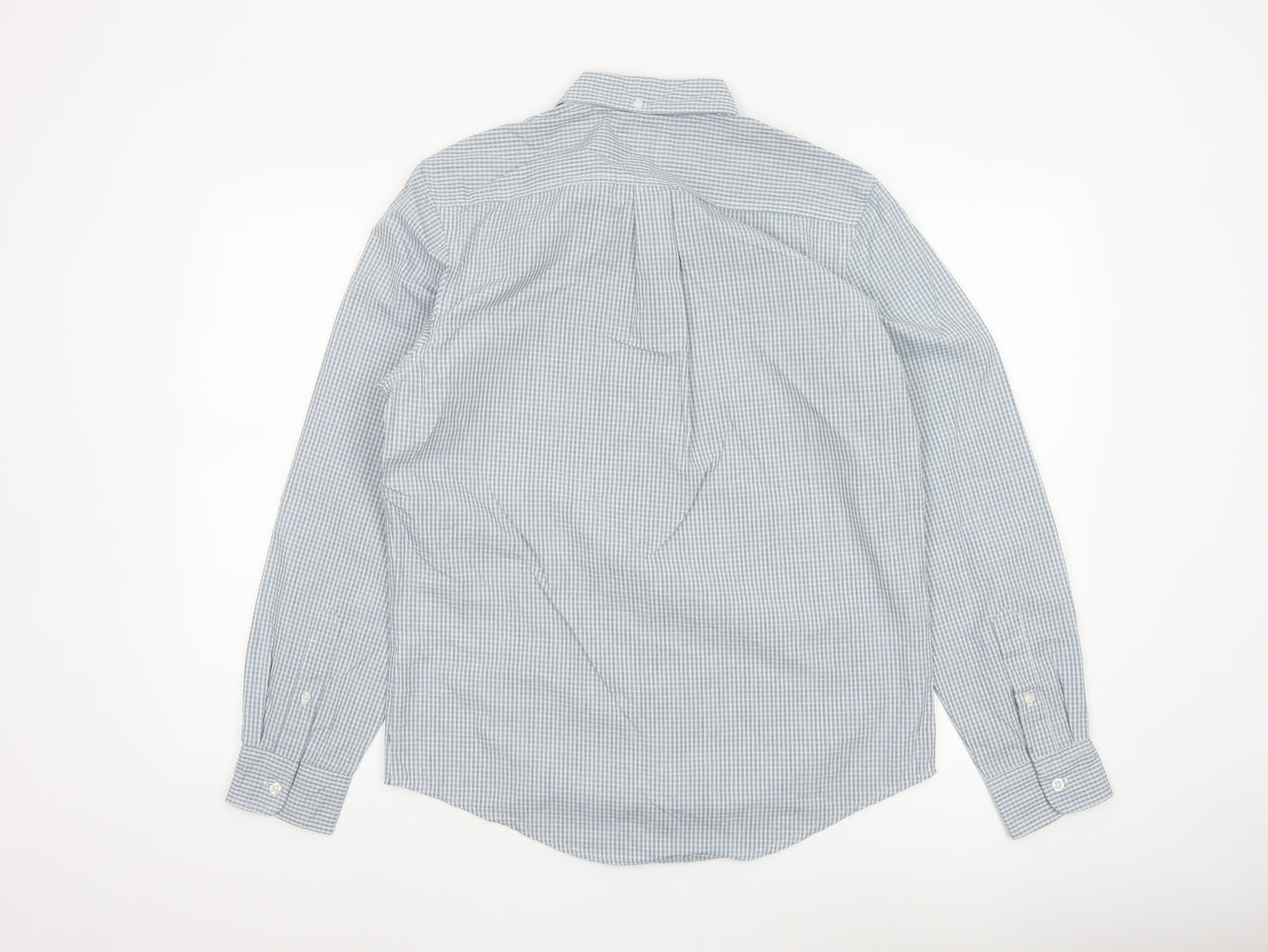 Next Men's Blue White Check S Button-Down Long Sleeve Cotton Shirt