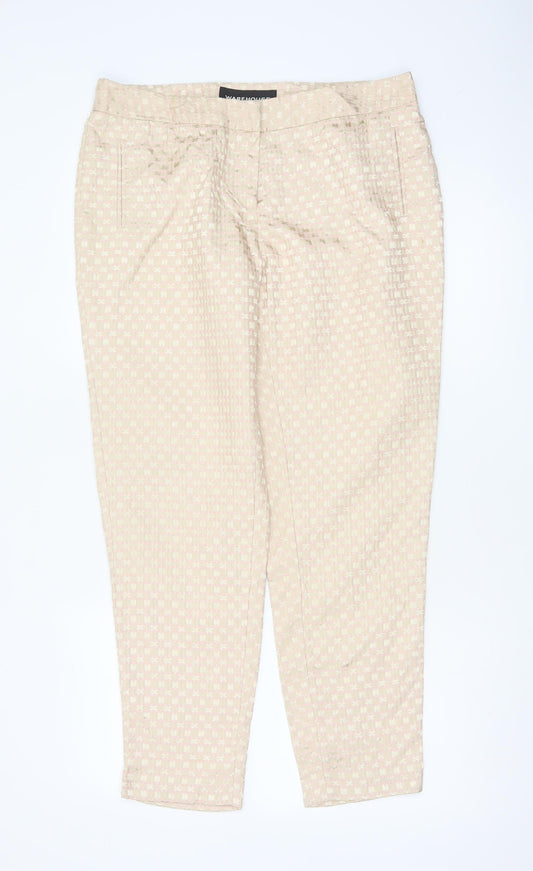 Warehouse Women’s Beige Pink Geometric Tapered Trousers UK 14