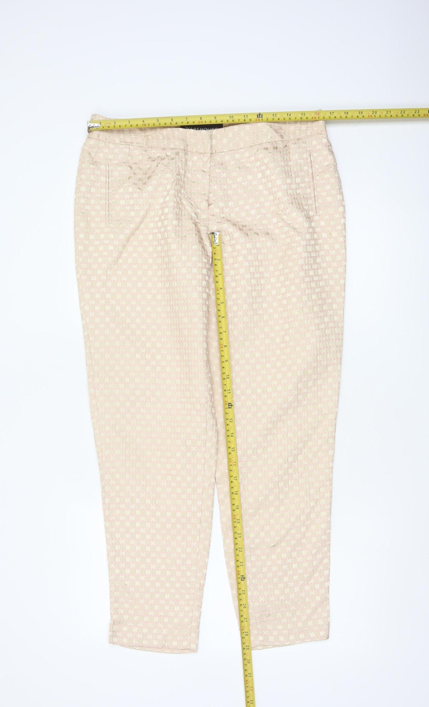 Warehouse Women’s Beige Pink Geometric Tapered Trousers UK 14