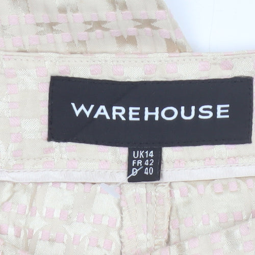 Warehouse Women’s Beige Pink Geometric Tapered Trousers UK 14