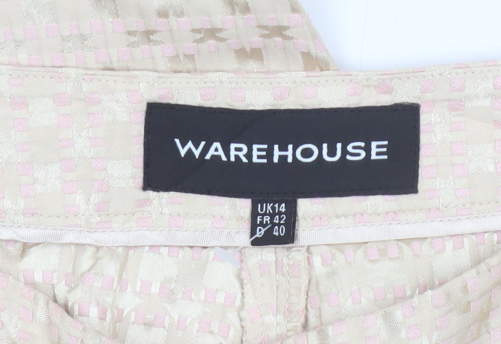 Warehouse Women’s Beige Pink Geometric Tapered Trousers UK 14