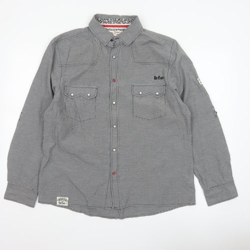 Lee Cooper Men's Grey Check Snap Western Shirt Size L Long Sleeve