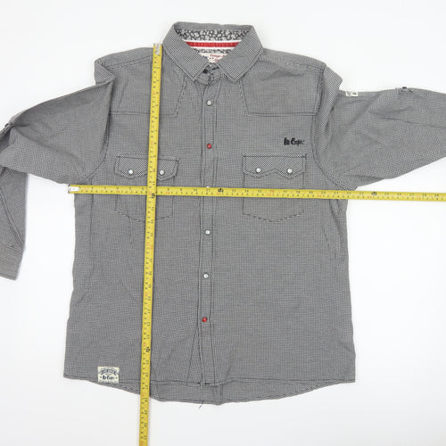Lee Cooper Men's Grey Check Snap Western Shirt Size L Long Sleeve