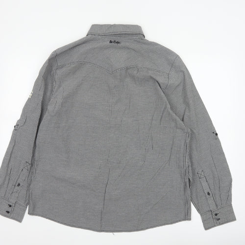 Lee Cooper Men's Grey Check Snap Western Shirt Size L Long Sleeve