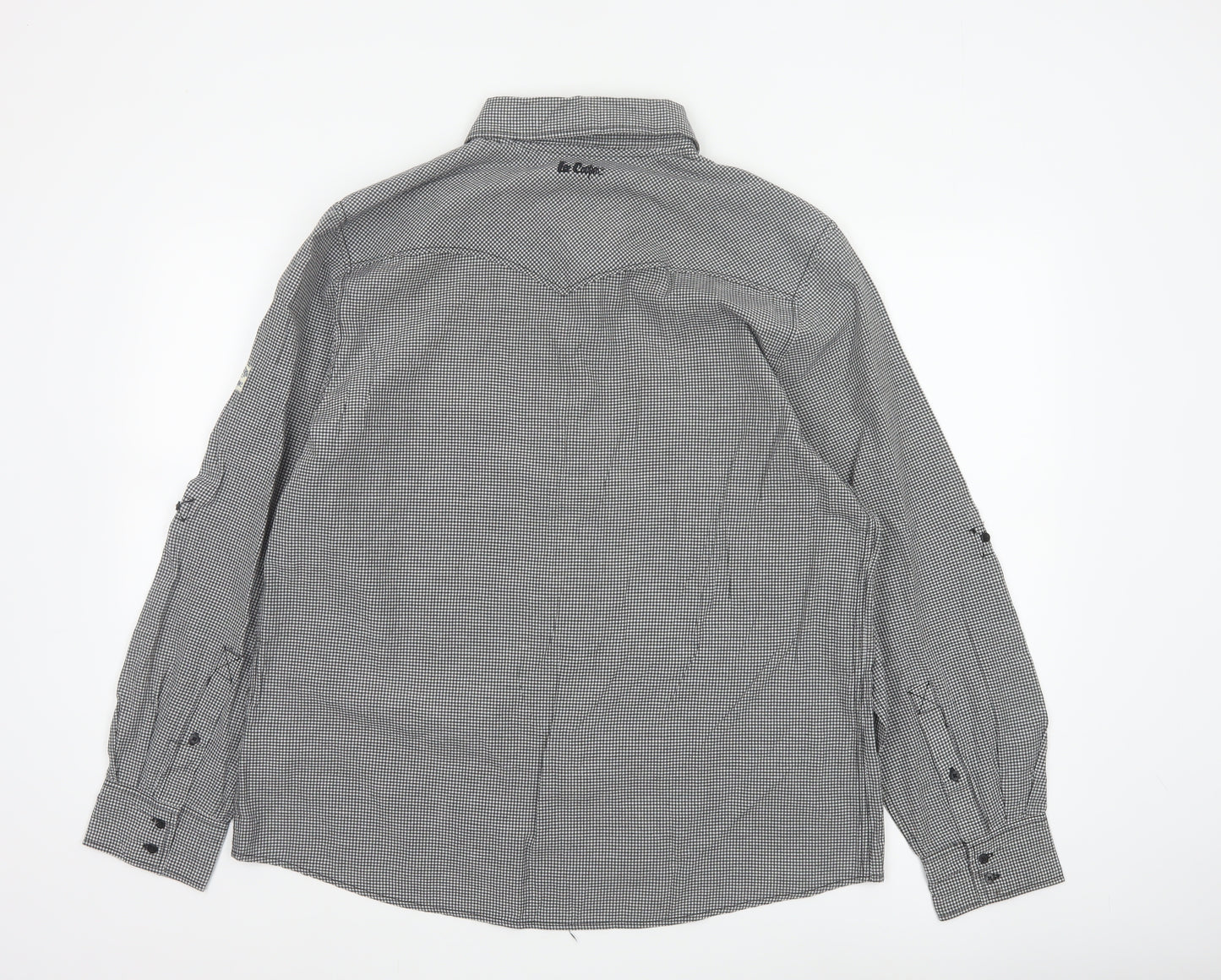 Lee Cooper Men's Grey Check Snap Western Shirt Size L Long Sleeve