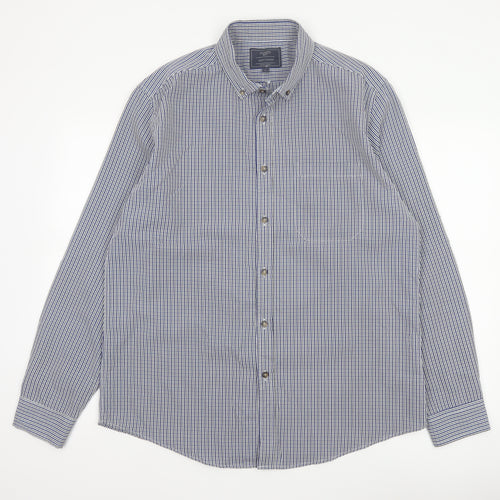 Atlantic Bay Men's Blue Check Button Down Shirt L Long Sleeve Polyester